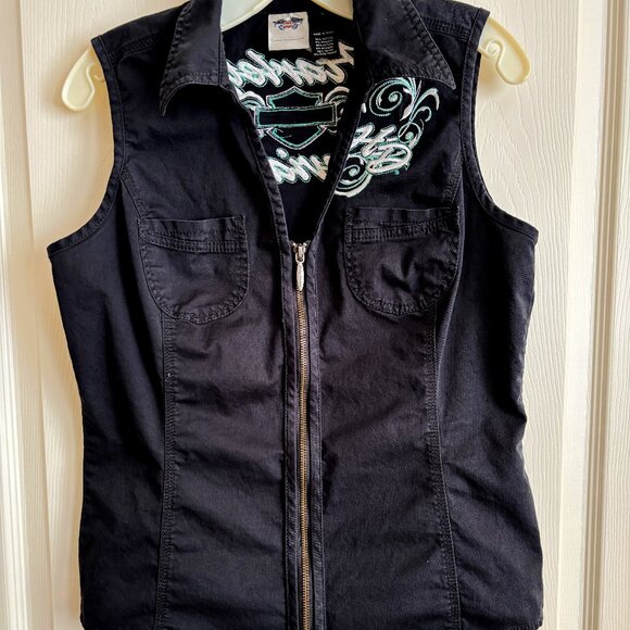 Genuine Harley Davidson Ladies Cotton Zip Best - Picture 1 of 4